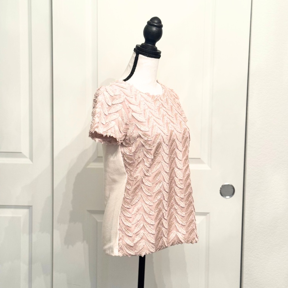 Weston (Anthropologie) Pink Gold Short Sleeve Applique Blouse Top, Size XS - Picture 2 of 8